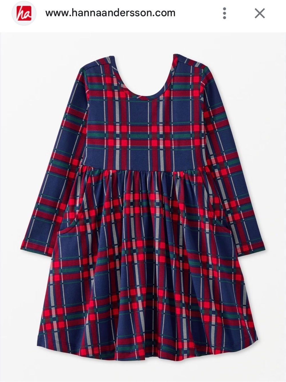 Hanna Andersson Navy, Red & Green Plaid Long-Sleeve Twirl Dress